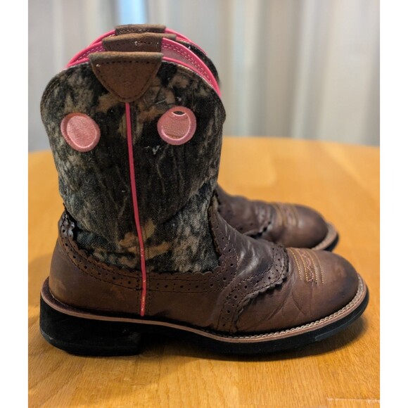 Ariat Fatbaby Western Camo Brown Leather Ranch Cowboy Boots 10006854 Womens 7B - Picture 6 of 11